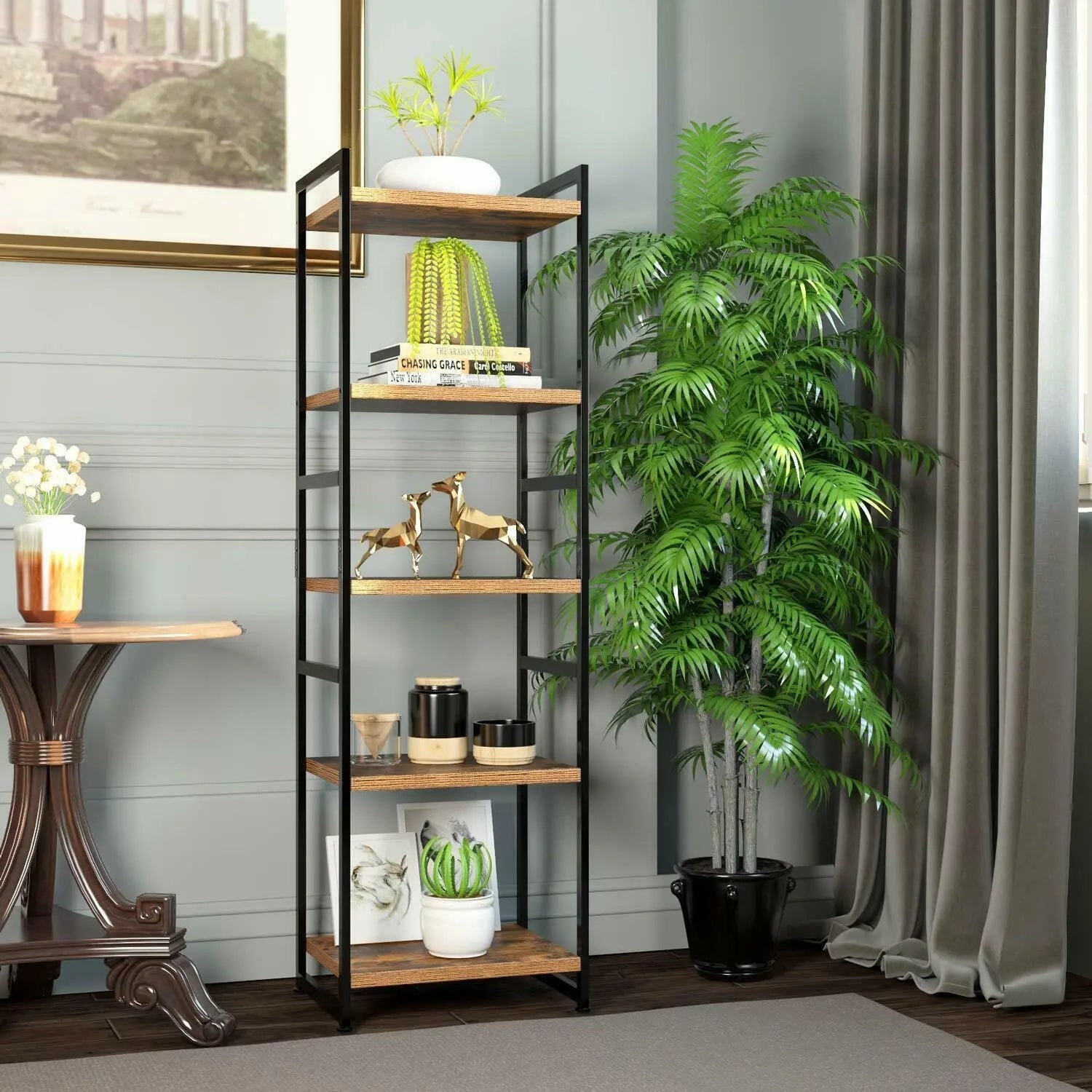 5-Tier Wooden and Metal Shelving Unit Genesissocks