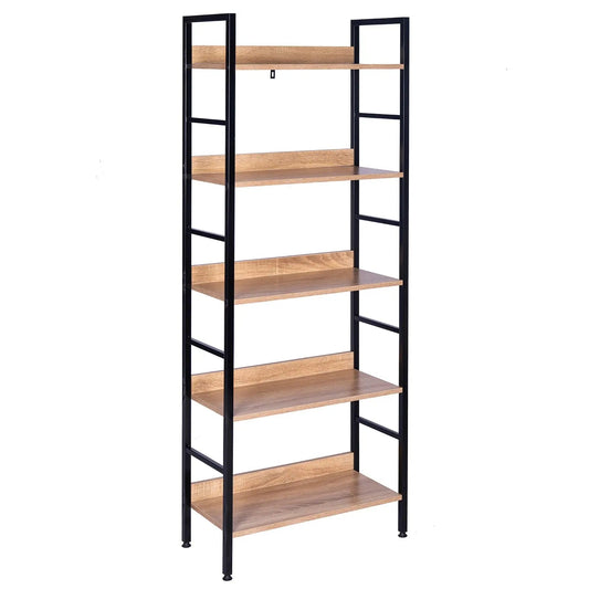 Bookcase Genesissocks 5-Tier Tall Wooden Shelving Unit-Black and Oak-