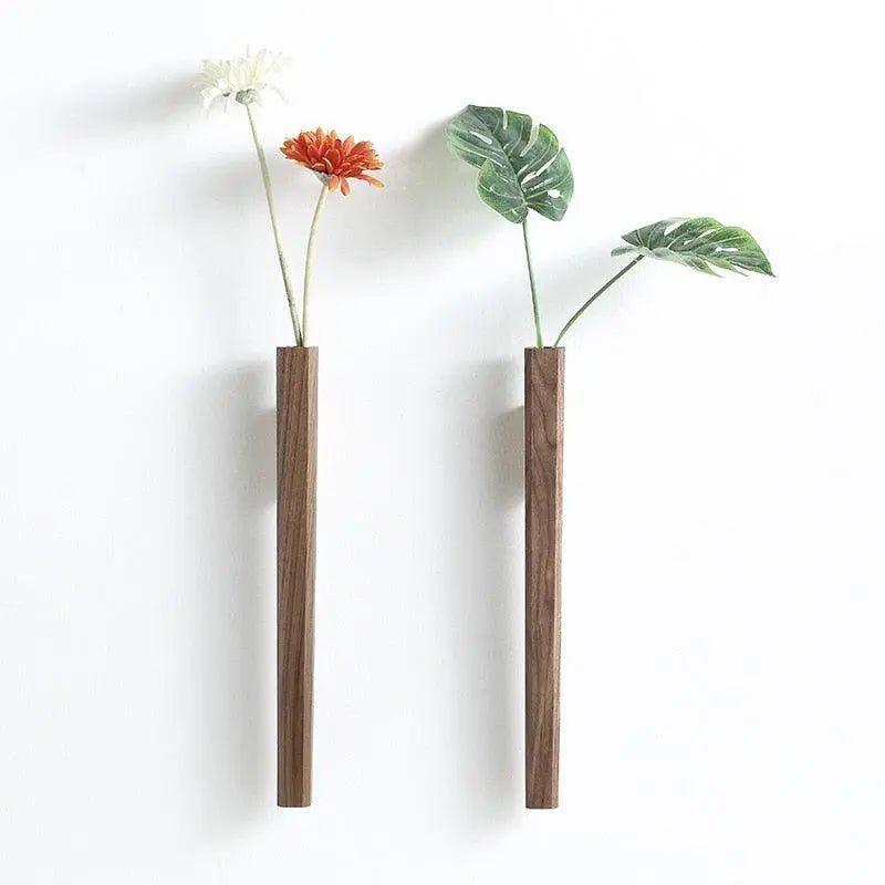 Wood Wall flower Vase Genesissocks Home decoration-Walnut 1 piece-41cmx3.6cm-